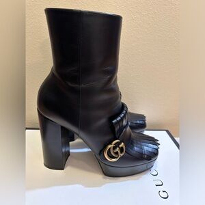 Gucci GG Marmont Fringe Leather Platform Boots - Size 10 1/2 - Pre-owned